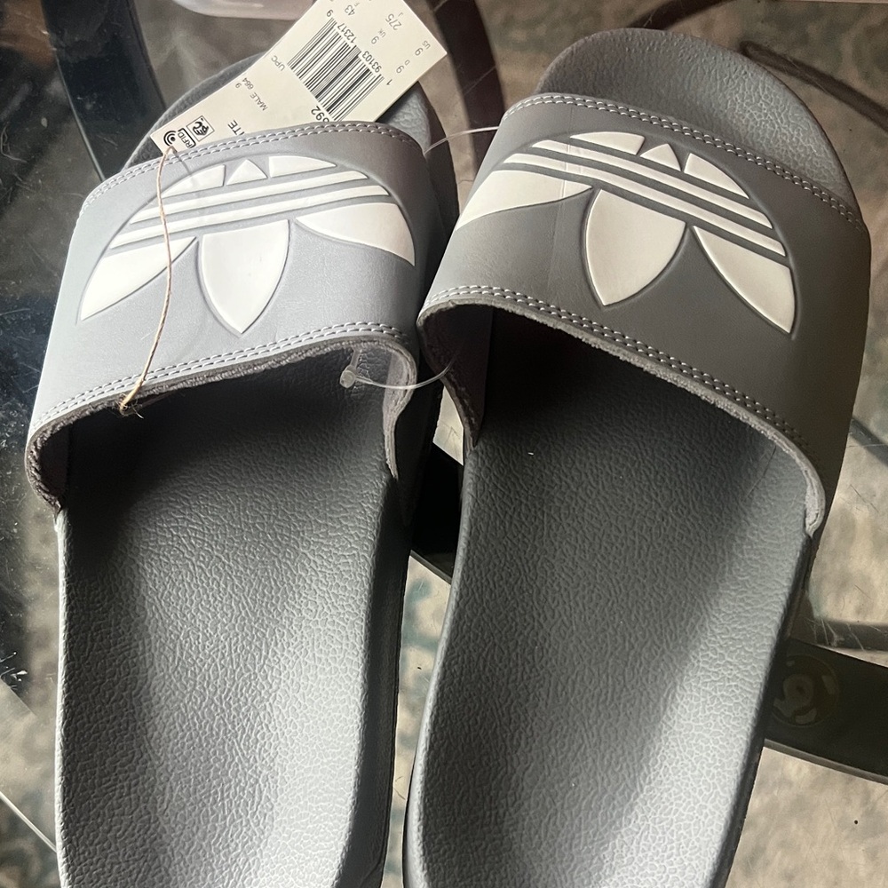 adidas Adilette Lite Gray and White Slide Sandals $40